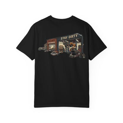 Stay Dirty Shield T-Shirt — Retro Workwear Logo Tee