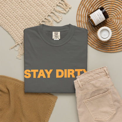 Stay Dirty Grey and Orange T shirt