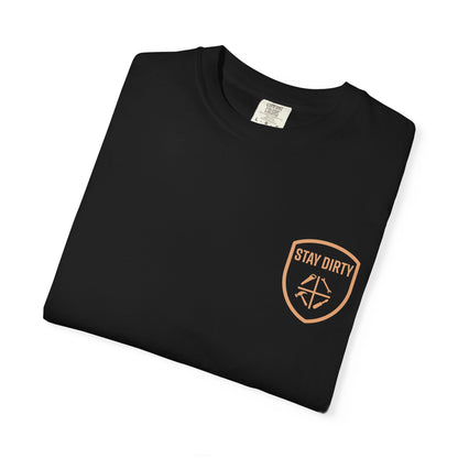 Stay Dirty Shield T-Shirt — Retro Workwear Logo Tee